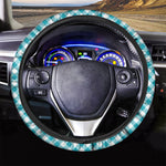 Teal And White Gingham Pattern Print Car Steering Wheel Cover