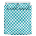 Teal And White Gingham Pattern Print Duvet Cover Bedding Set