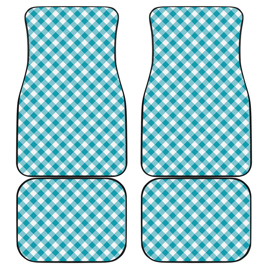 Teal And White Gingham Pattern Print Front and Back Car Floor Mats
