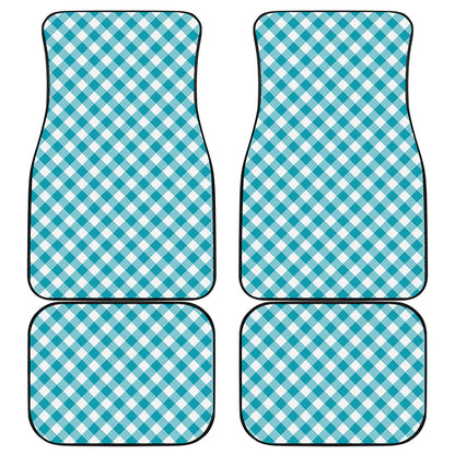 Teal And White Gingham Pattern Print Front and Back Car Floor Mats
