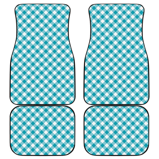 Teal And White Gingham Pattern Print Front and Back Car Floor Mats