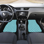 Teal And White Gingham Pattern Print Front and Back Car Floor Mats