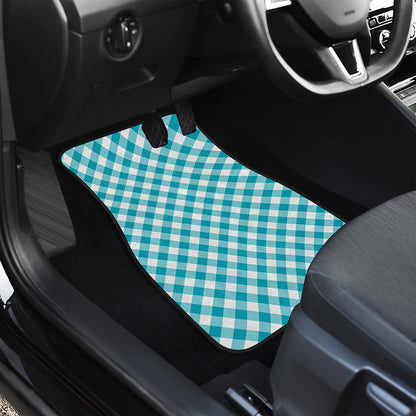 Teal And White Gingham Pattern Print Front and Back Car Floor Mats
