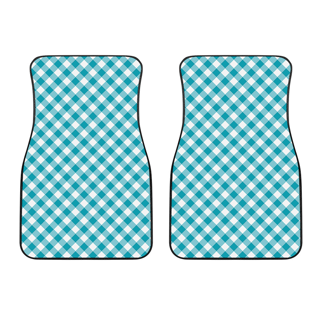 Teal And White Gingham Pattern Print Front Car Floor Mats