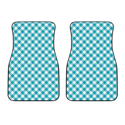 Teal And White Gingham Pattern Print Front Car Floor Mats