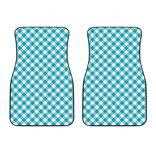 Teal And White Gingham Pattern Print Front Car Floor Mats