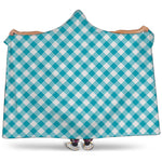 Teal And White Gingham Pattern Print Hooded Blanket