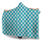 Teal And White Gingham Pattern Print Hooded Blanket