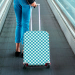 Teal And White Gingham Pattern Print Luggage Cover