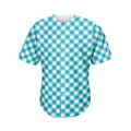 Teal And White Gingham Pattern Print Men's Baseball Jersey