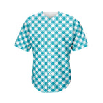 Teal And White Gingham Pattern Print Men's Baseball Jersey