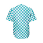 Teal And White Gingham Pattern Print Men's Baseball Jersey