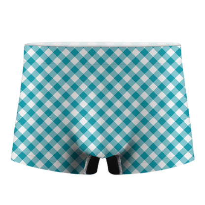 Teal And White Gingham Pattern Print Men's Boxer Briefs