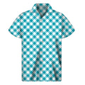 Teal And White Gingham Pattern Print Men's Short Sleeve Shirt