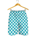 Teal And White Gingham Pattern Print Men's Shorts