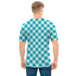 Teal And White Gingham Pattern Print Men's T-Shirt