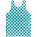 Teal And White Gingham Pattern Print Men's Tank Top
