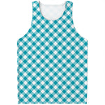 Teal And White Gingham Pattern Print Men's Tank Top