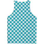 Teal And White Gingham Pattern Print Men's Tank Top