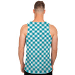 Teal And White Gingham Pattern Print Men's Tank Top