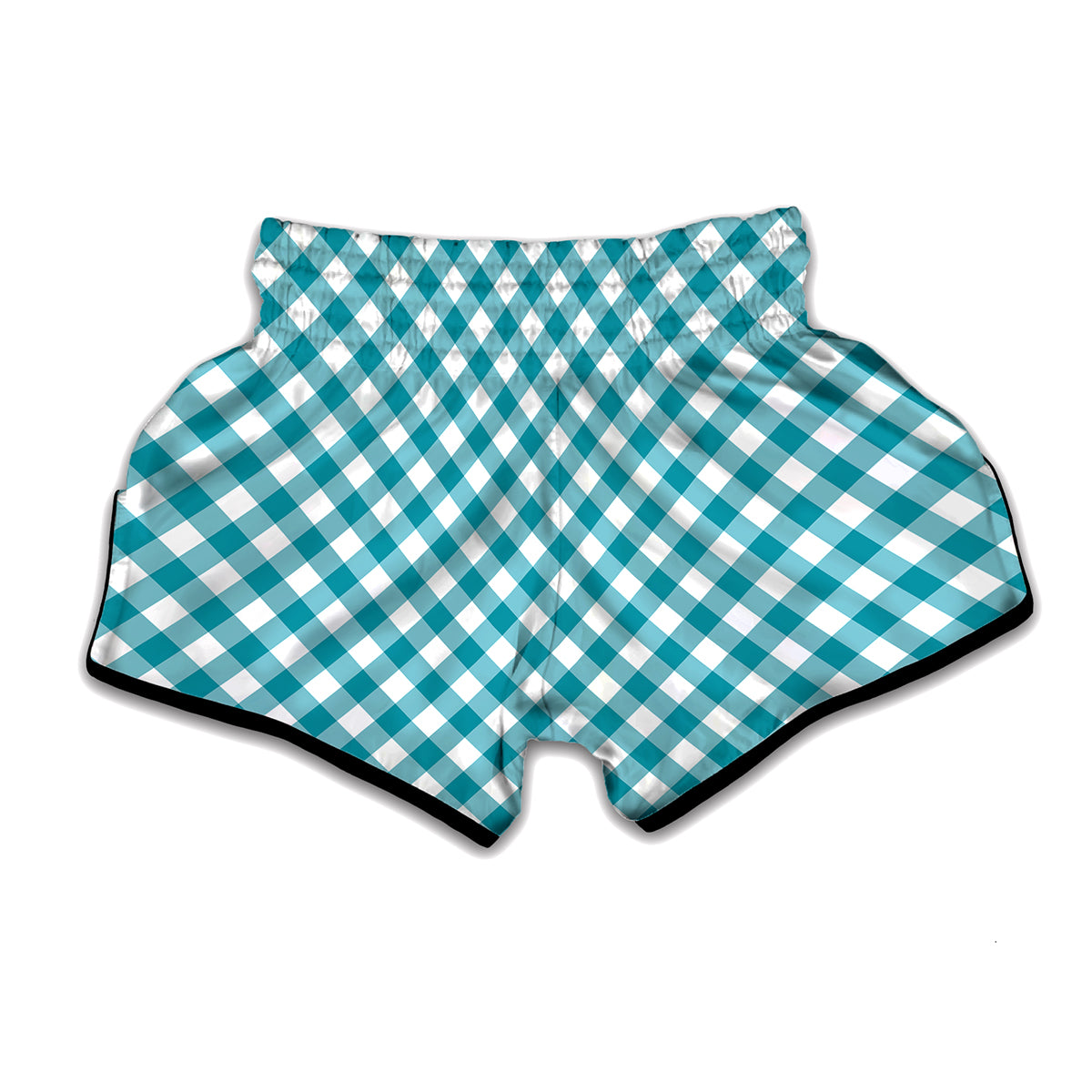 Teal And White Gingham Pattern Print Muay Thai Boxing Shorts