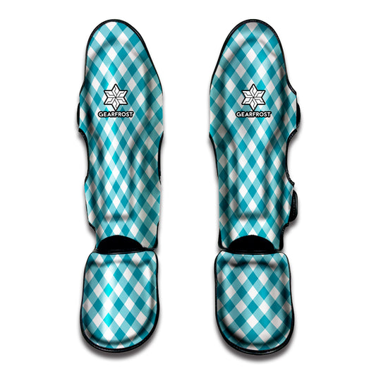Teal And White Gingham Pattern Print Muay Thai Shin Guard