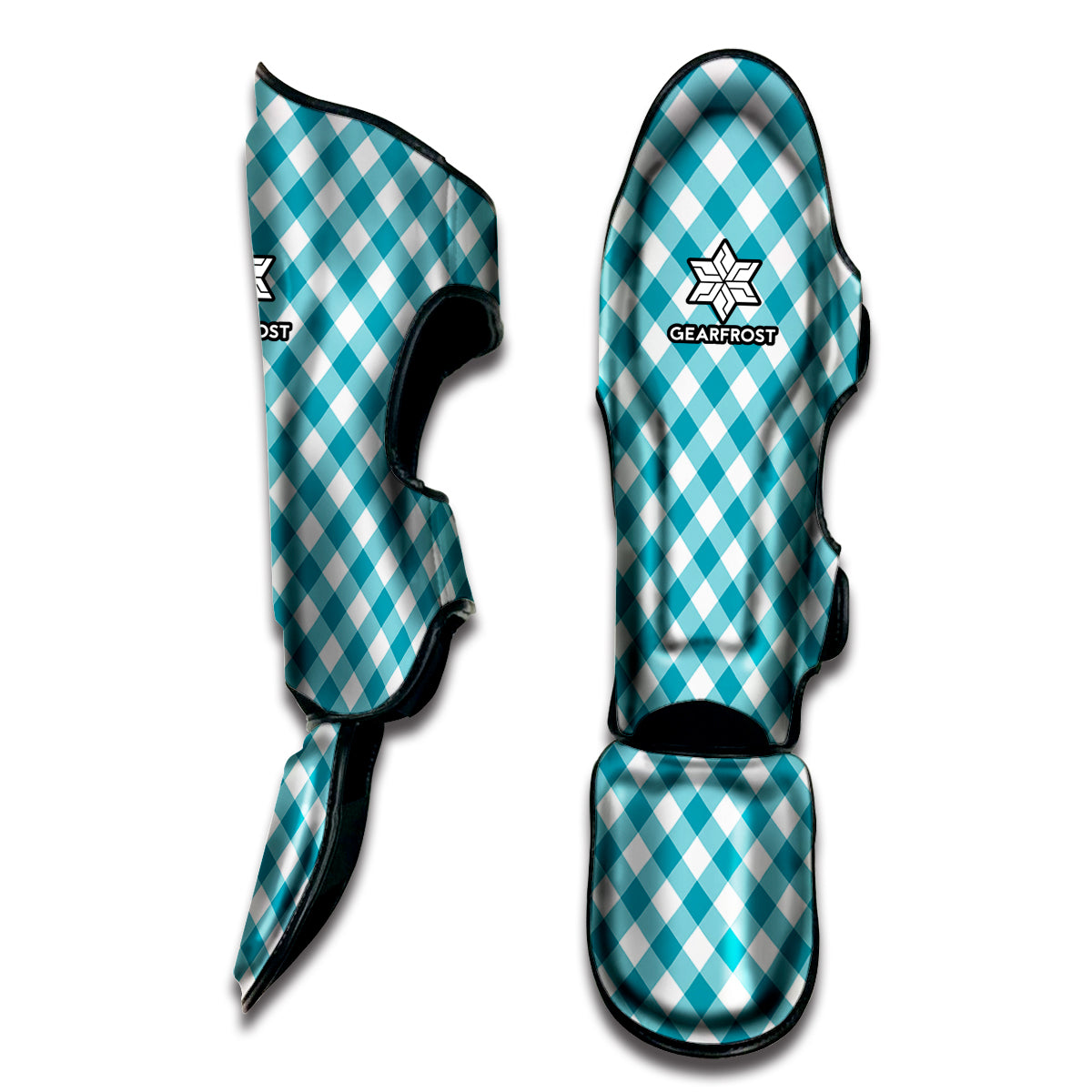 Teal And White Gingham Pattern Print Muay Thai Shin Guard