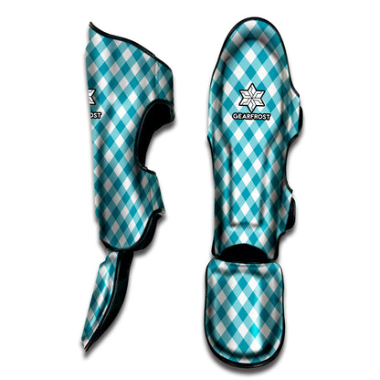 Teal And White Gingham Pattern Print Muay Thai Shin Guard