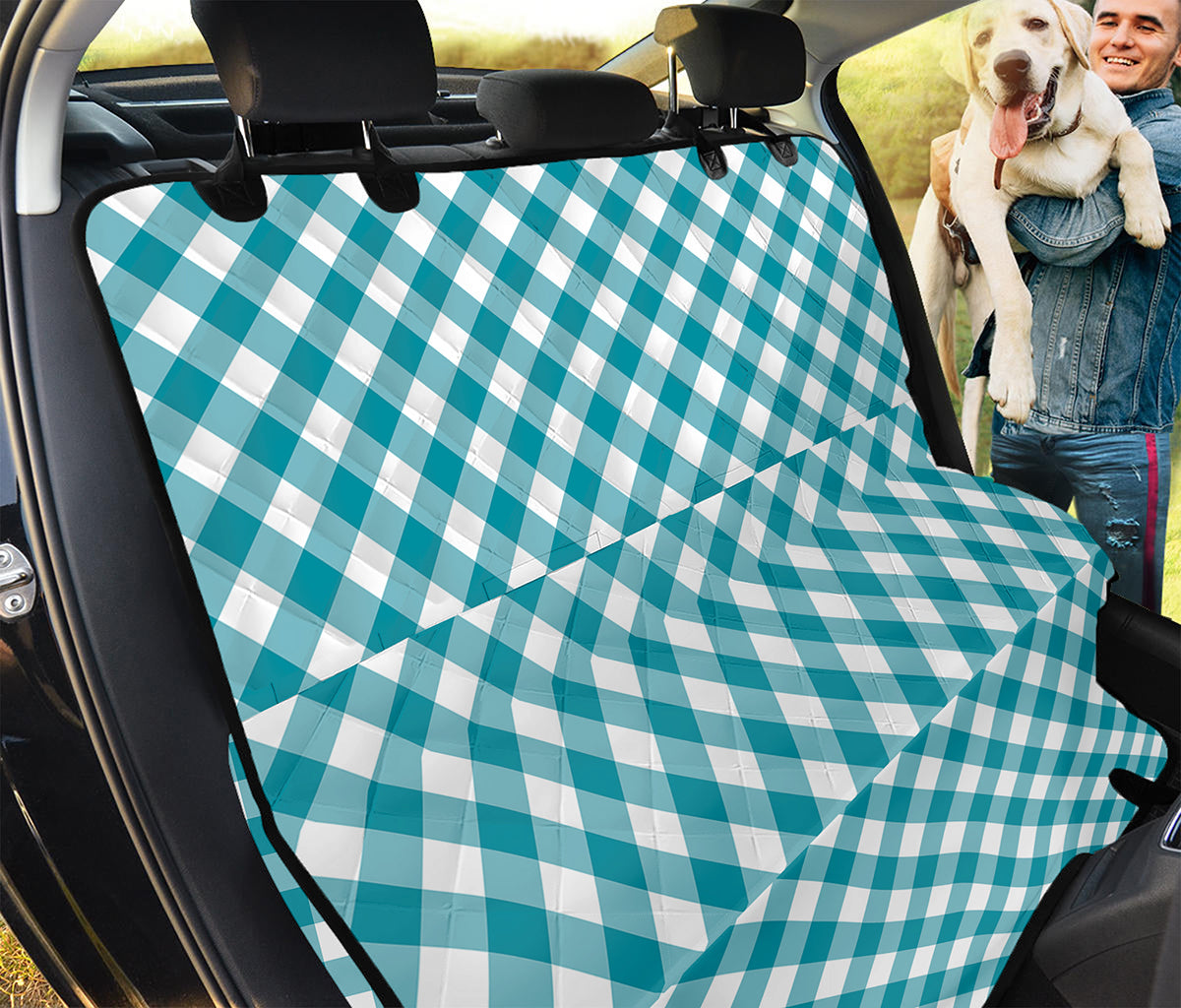 Teal And White Gingham Pattern Print Pet Car Back Seat Cover