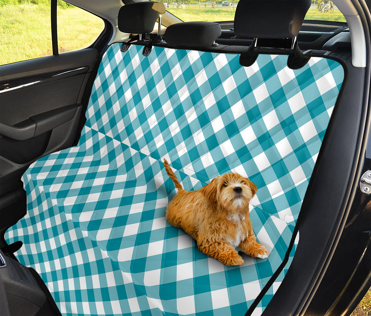 Teal And White Gingham Pattern Print Pet Car Back Seat Cover