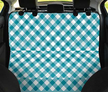 Teal And White Gingham Pattern Print Pet Car Back Seat Cover