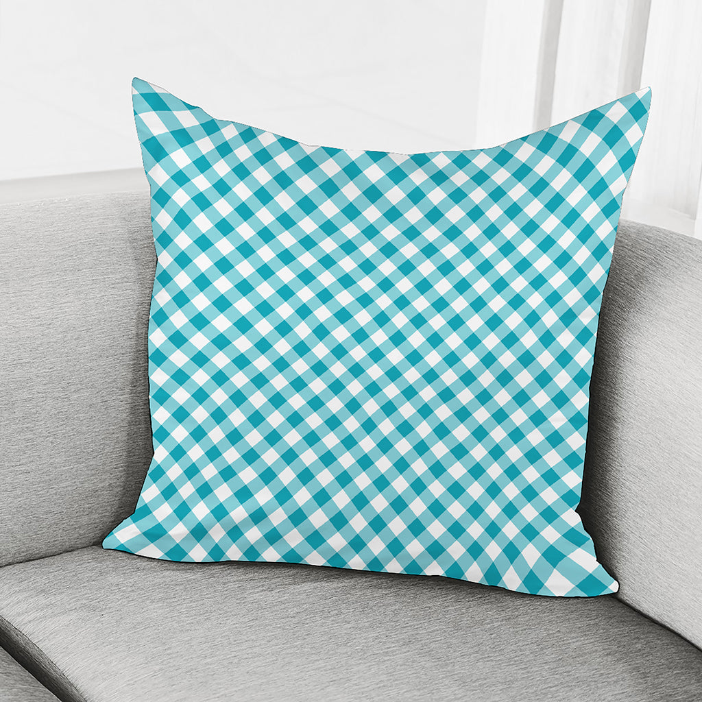 Teal And White Gingham Pattern Print Pillow Cover
