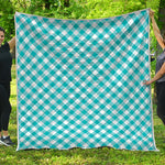 Teal And White Gingham Pattern Print Quilt