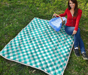 Teal And White Gingham Pattern Print Quilt