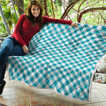 Teal And White Gingham Pattern Print Quilt