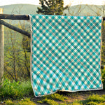 Teal And White Gingham Pattern Print Quilt