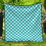 Teal And White Gingham Pattern Print Quilt