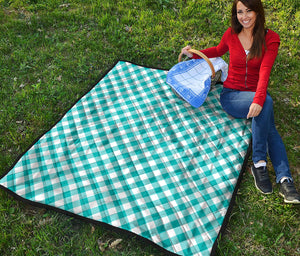 Teal And White Gingham Pattern Print Quilt