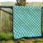 Teal And White Gingham Pattern Print Quilt