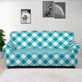 Teal And White Gingham Pattern Print Sofa Cover