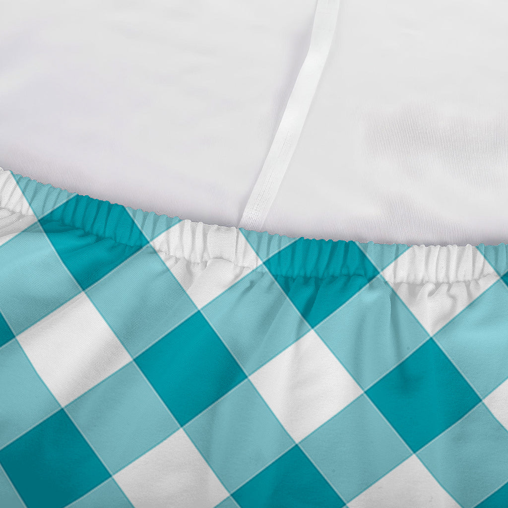 Teal And White Gingham Pattern Print Sofa Cover