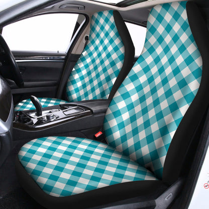 Teal And White Gingham Pattern Print Universal Fit Car Seat Covers