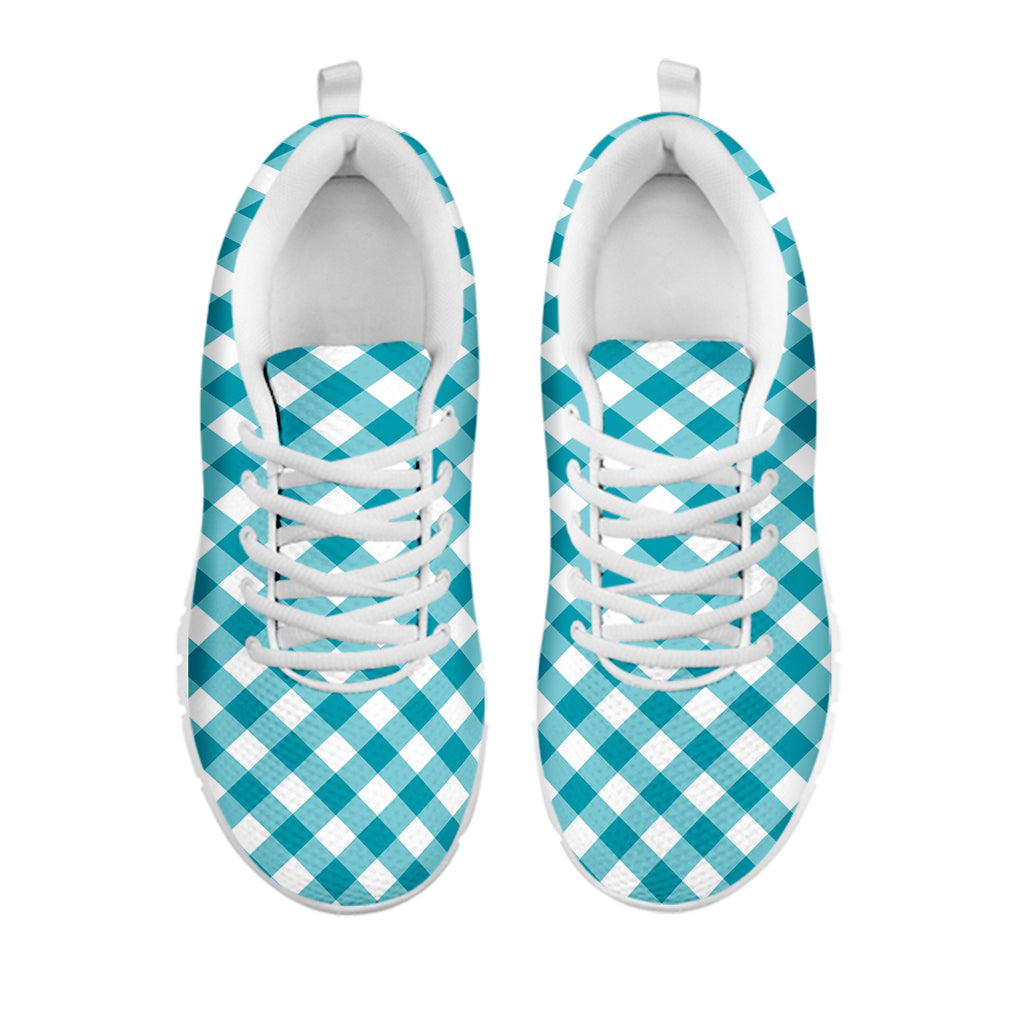 Teal And White Gingham Pattern Print White Sneakers