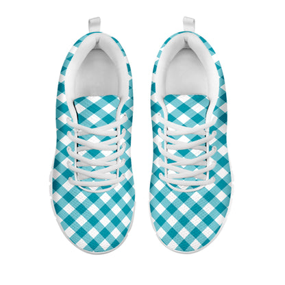 Teal And White Gingham Pattern Print White Sneakers