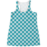 Teal And White Gingham Pattern Print Women's Racerback Tank Top
