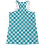 Teal And White Gingham Pattern Print Women's Racerback Tank Top