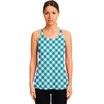 Teal And White Gingham Pattern Print Women's Racerback Tank Top