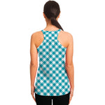 Teal And White Gingham Pattern Print Women's Racerback Tank Top