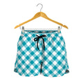 Teal And White Gingham Pattern Print Women's Shorts