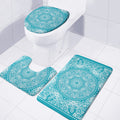 Teal And White Mandala Print 3 Piece Bath Mat Set